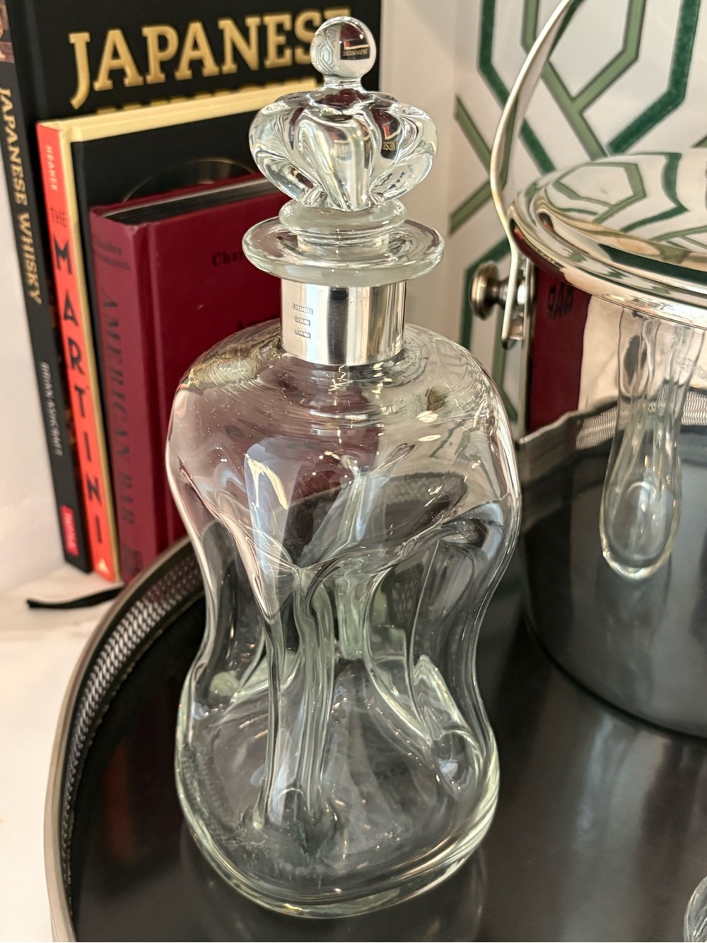 Denmark Kluk Kluk Holmegaard Handblown Decanter & Einar Dragsted Sterling Collar